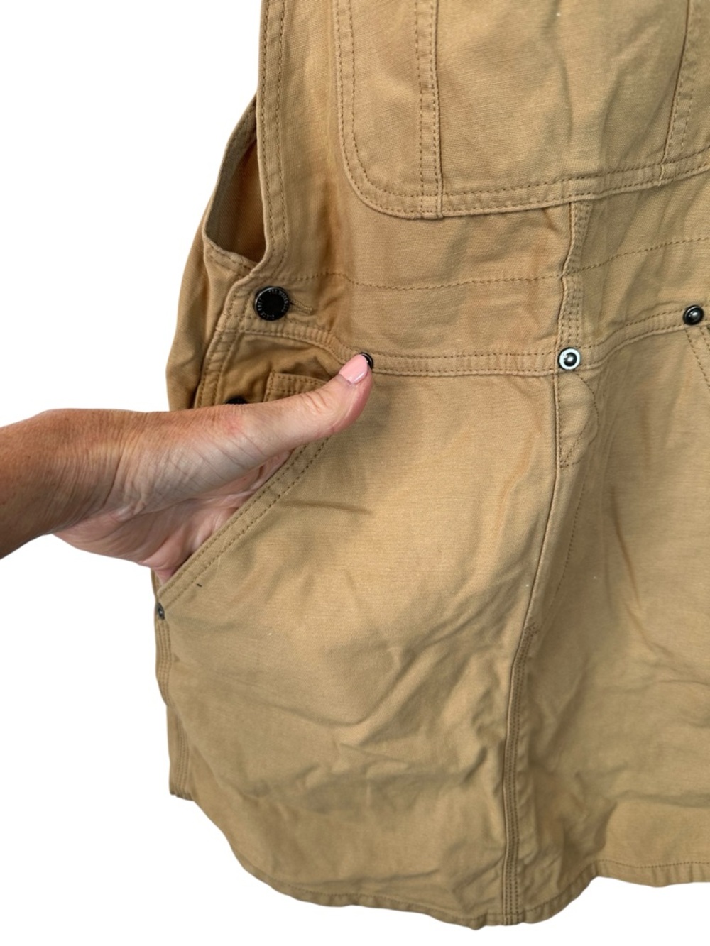 TNA Aritzia Khaki Canvas Overall Skirt XXS Utility Pinafore Mini Adjustable Stra - Picture 5 of 16